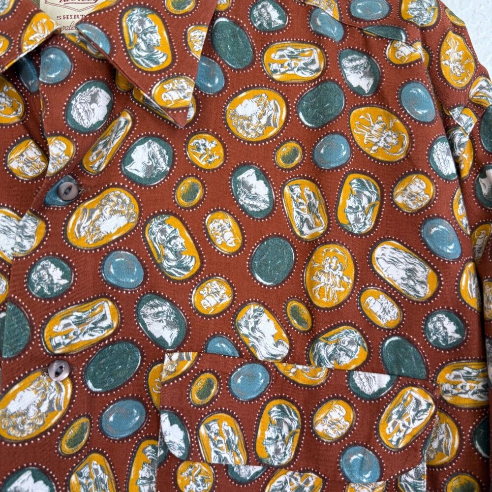 Vintage Hugo Boss Shirt Mens 17.5 Button Up Roman Art Print Camp 70s 80s Retro - Picture 6 of 10